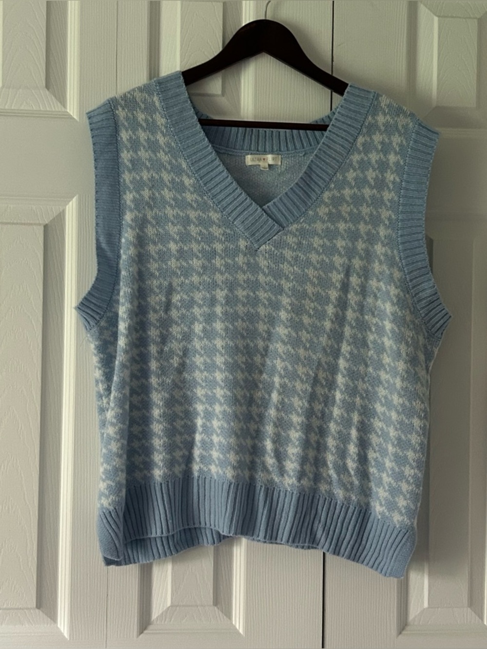 Baby Blue and White Houndstooth Sweater Vest